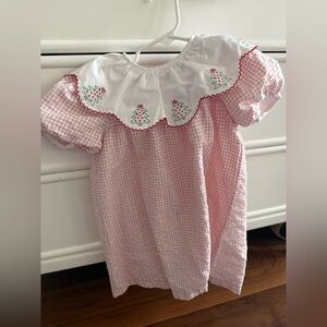 Stitchy Fix Red and White Checkered Dress with Christmas Tree Embroidery